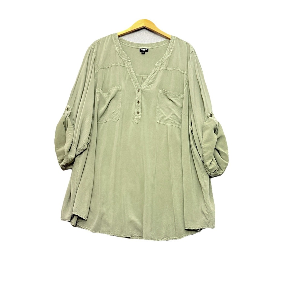 Torrid Womens Harper Popover Top Size 5X Green‎ Neutral Capsule Office Career